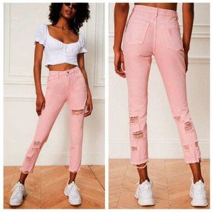 New SUPERDOWN Fara Pink Distressed high rise jeans sz 25